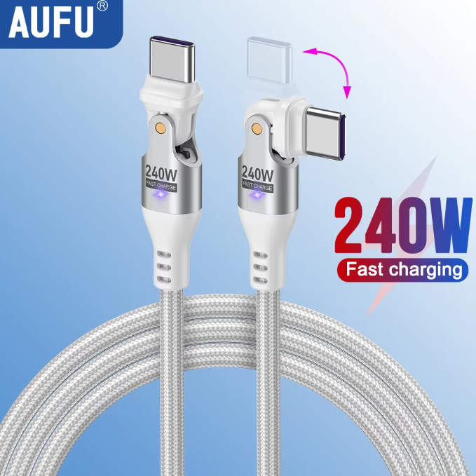 USB-C 急速充電ケーブル 240W対応 180度回転式 Type-C ケーブル 高耐久ナイロン編み PD対応 iPhone・MacBook・タブレット対応