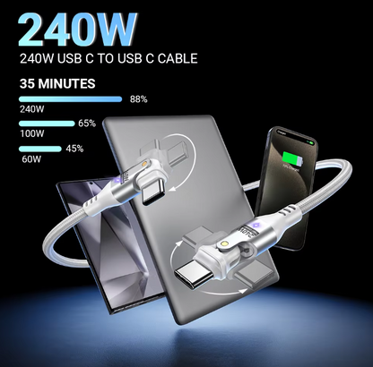 USB-C 急速充電ケーブル 240W対応 180度回転式 Type-C ケーブル 高耐久ナイロン編み PD対応 iPhone・MacBook・タブレット対応