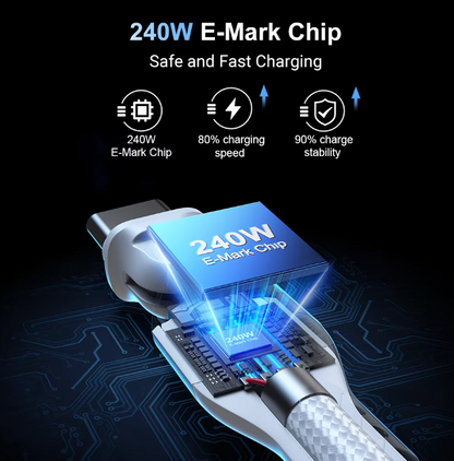 USB-C 急速充電ケーブル 240W対応 180度回転式 Type-C ケーブル 高耐久ナイロン編み PD対応 iPhone・MacBook・タブレット対応