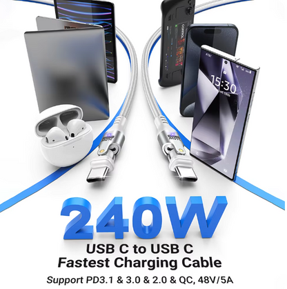 USB-C 急速充電ケーブル 240W対応 180度回転式 Type-C ケーブル 高耐久ナイロン編み PD対応 iPhone・MacBook・タブレット対応